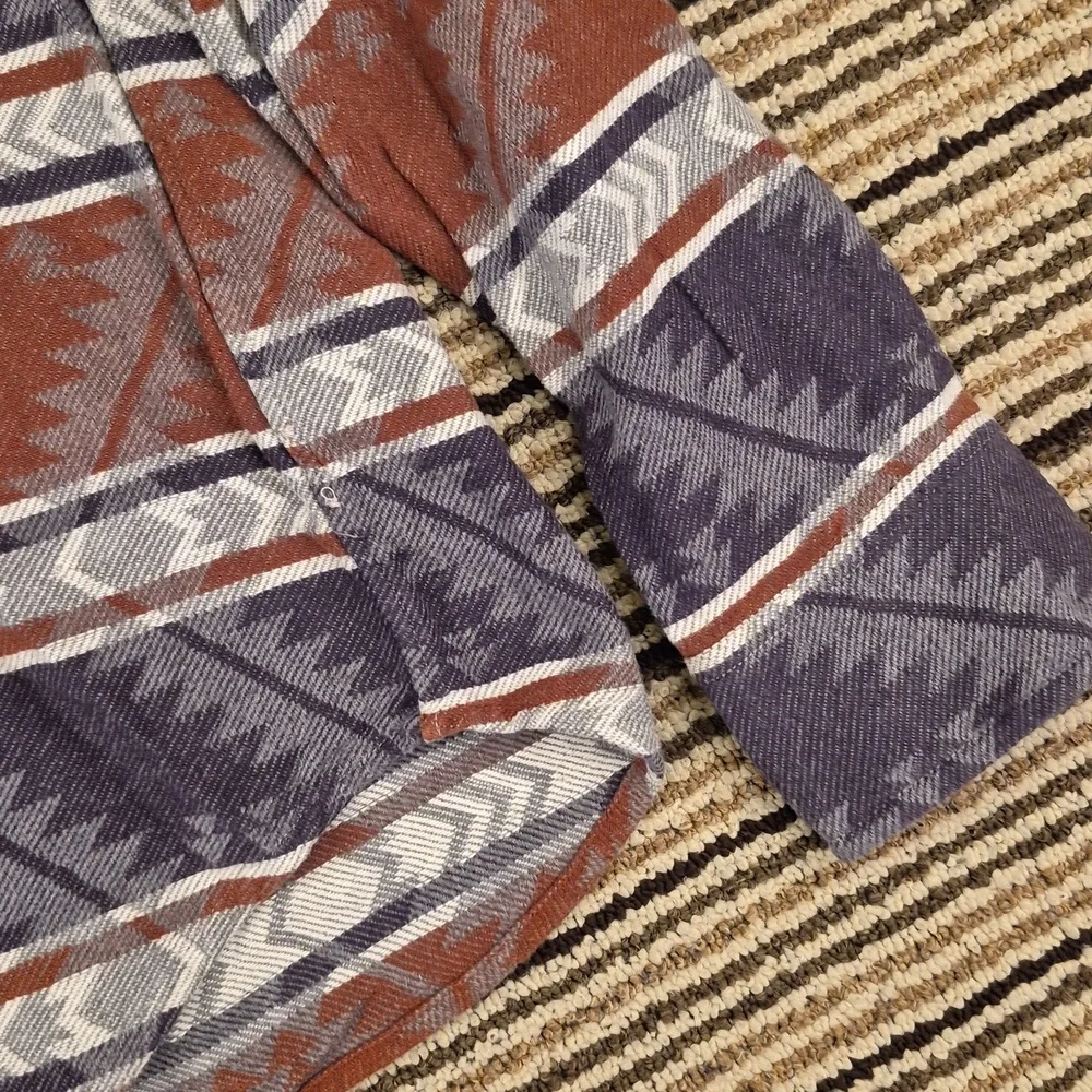 J CREW Grey‎ Brown Aztec Weave Cotton Flannel Small Slim Fit Long Sleeve Shirt